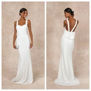 Lulus Romantic Glow White Backless Pearl Bow Maxi Dress